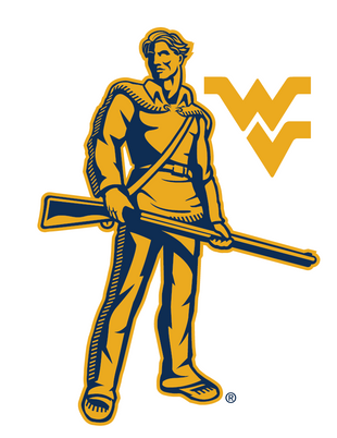 Mountaineer Mascot with Flying WV gold and navy