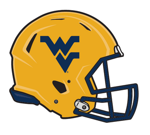 Gold football helmet with a navy Flying WV