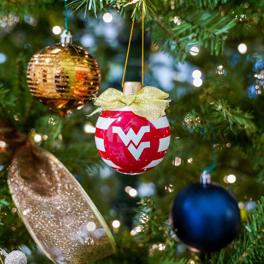 WVU ornament on tree