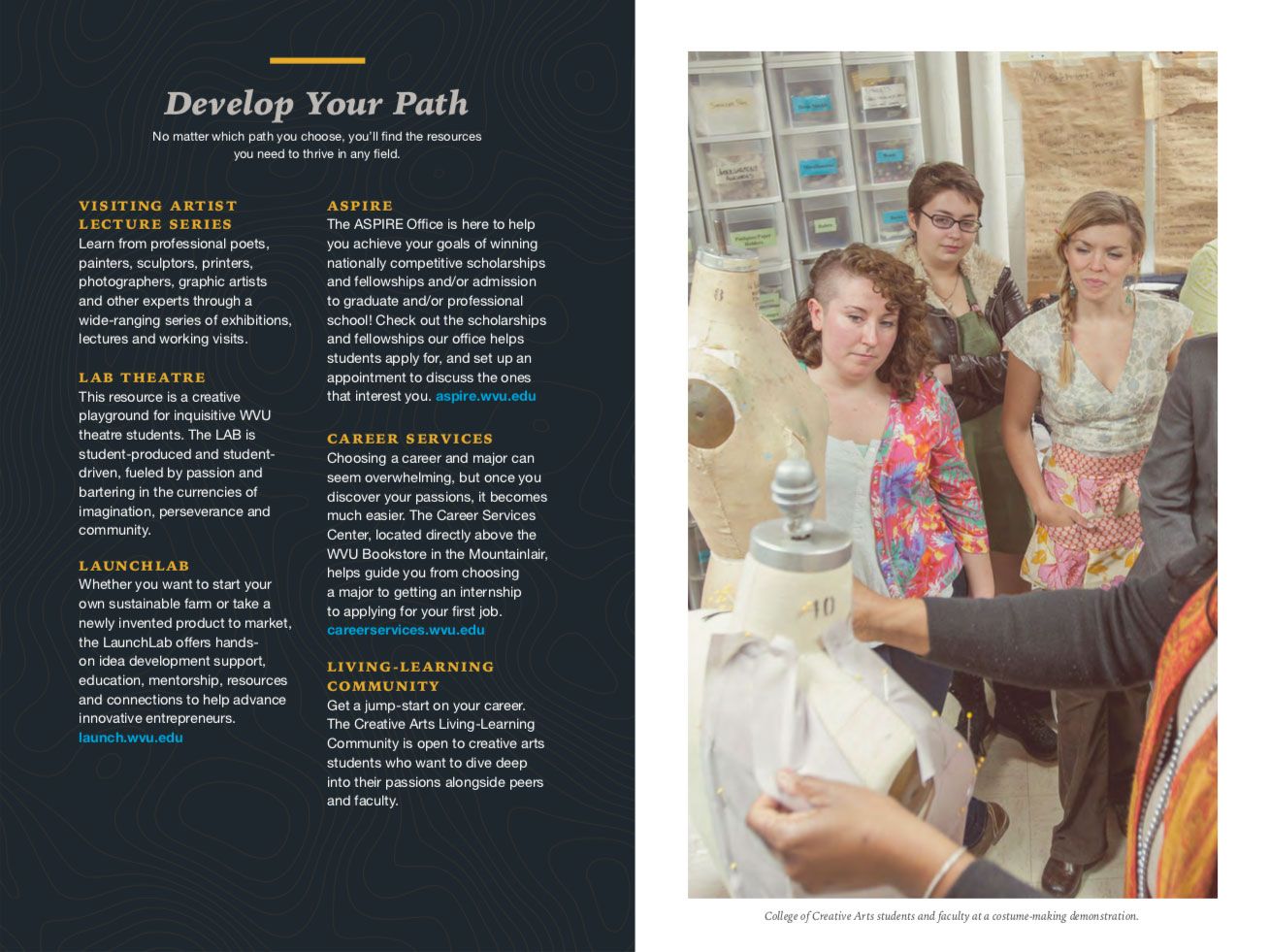 Career Pathway brochure spread with fashion designers