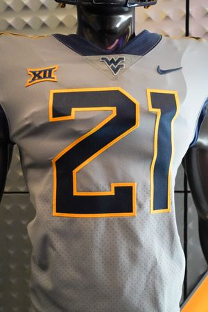 Grey WVU football jersey with number 21