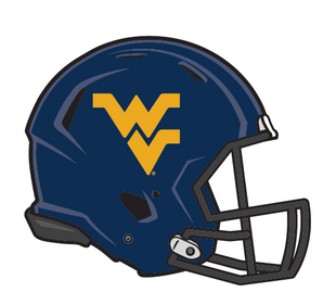 Navy football helmet with a gold Flying WV