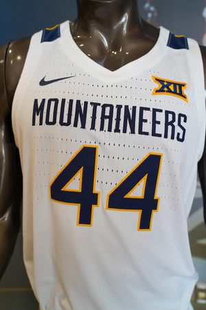 White mens basketball jersey with Mountaineers and number 44