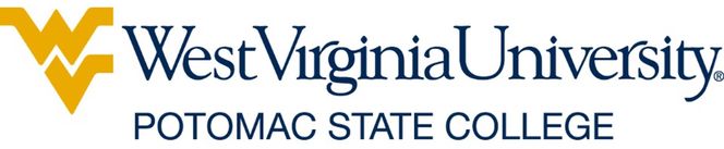 wvu potomac state college logotype 2 color lock-up gold flying wv navy text white background