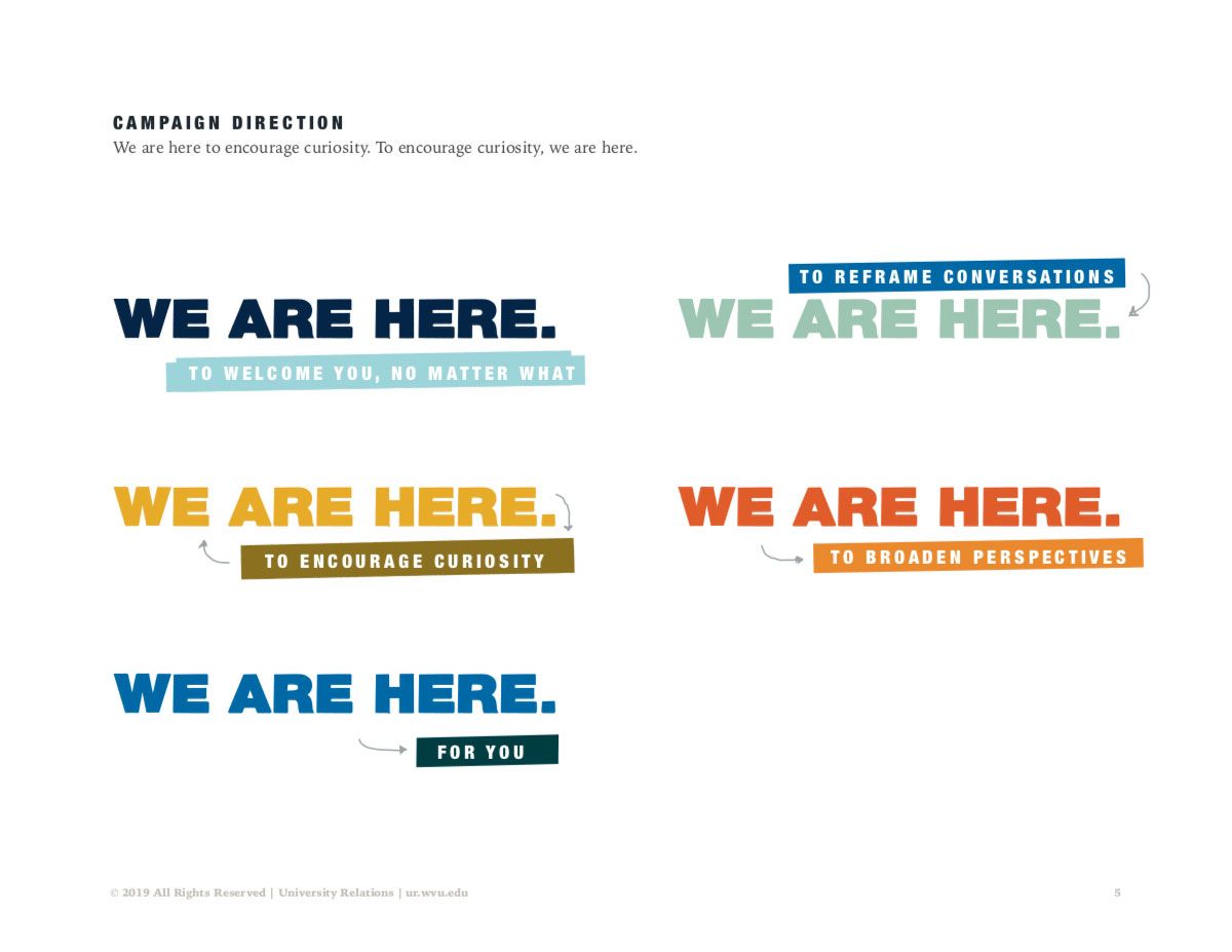 Screenshot of Diversity creative campaign guide showing options for "We are here" slogan.