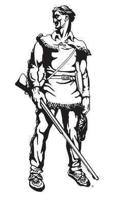 Mountaineer Mascot holding musket toward ground
