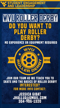 Example of vertical digital sign announcement for WVU Roller Derby